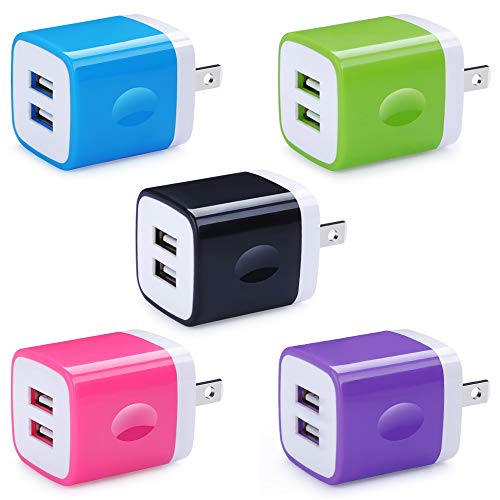 Book Cover 5 Pack USB Charger Wall Plug HUHUTA Dual Port 2.1A USB Phone Charger Adapter Block Box Replacement Fast Charging Plug Compatible for iPhone Xs, iPad, Samsung Galaxy S21 S20 S9, Google Pixel and More
