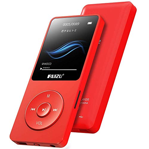 Mp3 Player,RUIZU X02 Ultra Slim Music Player,Long Battery Life Mp3 with FM Radio, Voice Recorder, Video Play, Text Reading, 80 Hours Playback and Expandable Up to 128 GB (Red)