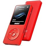 Mp3 Player,RUIZU X02 Ultra Slim Music Player,Long Battery Life Mp3 with FM Radio, Voice Recorder, Video Play, Text Reading, 80 Hours Playback and Expandable Up to 128 GB (Red)