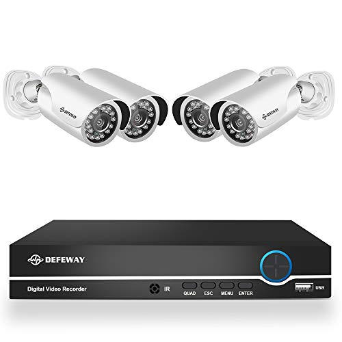 DEFEWAY 8CH Security Camera System, 5-in-1 5MP Lite Video Surveillance H.265+ DVR Recorder with 4pcs 1080P Indoor Outdoor Home Bullet Cameras with Night Vision, Motion Alert