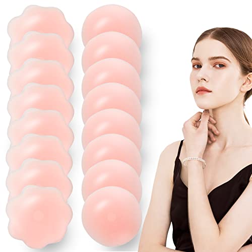 8 Pairs Silicone Nipple Cover Reusable with Carry Case, Adhesive Nipple Pasties for Women Pink