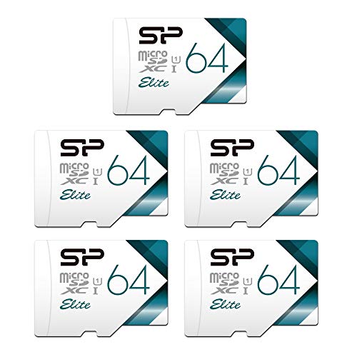Silicon Power 64GB 5-Pack High Speed MicroSD Card with Adapter Compatible with Surveillance Camera Wyze, YI, Wansview, TENVIS