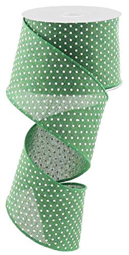 Emerald Green White Raised Swiss Polka Dots Wired Ribbon (2.5 Inches x 10 Yards)