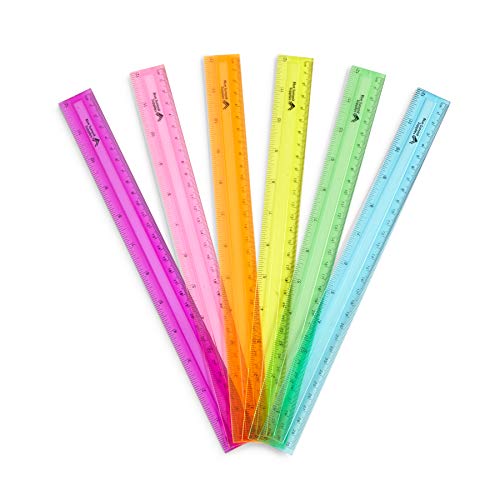Book Cover Blue Summit Supplies 30 Plastic Rulers, Bulk Shatterproof 12 Inch Ruler for School, Home, or Office, Clear Plastic Rulers, Assorted Colors, 30 Pack