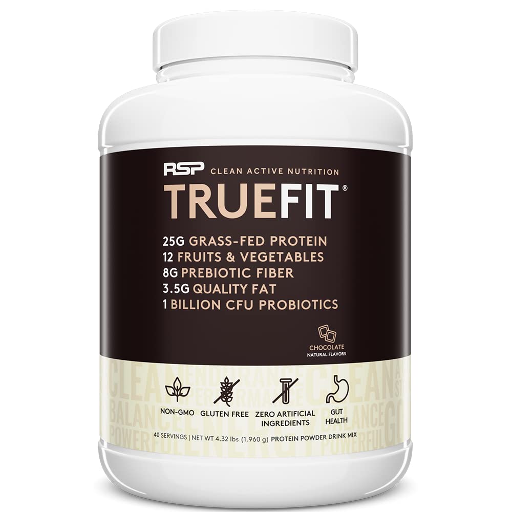 RSP TrueFit (4.32LB) - Grass Fed Lean Meal Replacement Protein Shake, Natural Whey Protein Powder with Fiber & Probiotics, Non-GMO, Gluten-Free & No Artificial Sweeteners, Choc (Packaging May Vary)