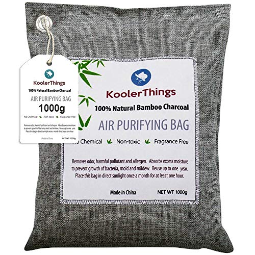 KoolerThings Bamboo Charcoal Air Purifying Bag 1000g, Natural Air Fresheners & Odor Eliminators for Home, Pets, Car, and Closet Deodorizer