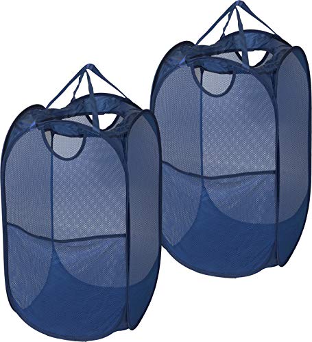 Book Cover 2 Pack - SimpleHouseware Mesh Pop-Up Laundry Hamper Basket with Side Pocket, Dark Blue