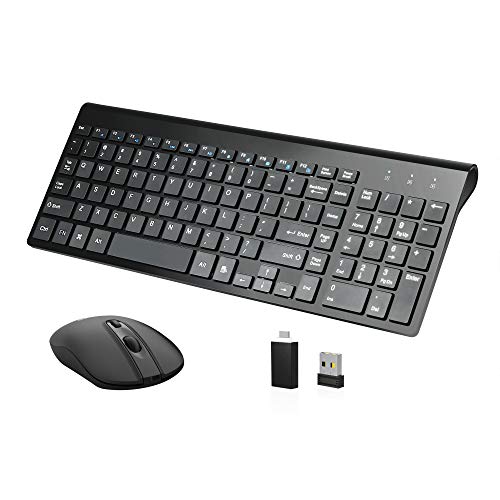 Wireless Keyboard and Mouse Combos, LeadsaiL Slim Wireless Full Size PC Keyboard and Silent Mouse, Less Noise Keys and Long Battery Life for Windows, Laptop, Notebook, Mac, Desktop (Black Set)