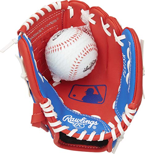 Book Cover Rawlings Players Series Youth Tball/Baseball Glove with Ball, Right Hand Throw, Red/Blue, 9 Inch (Ages 3-5)