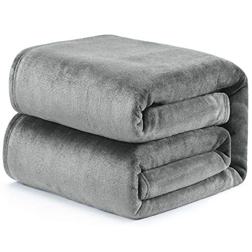 Bedsure Flannel Fleece Throw Blanket - 300GSM NANOTEX Microfiber Blanket, Resists Spills & Releases Stains, All-Season Couch Throw, Office Lap, Travel Camping Blanket - Throw 50" x 60", Light Grey