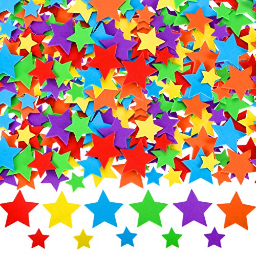 Blulu 900 Pieces Mini Star Foam Stickers Self-Adhesive Star Stickers Assorted Colors for Kid's Arts Craft and Valentine's Day Decoration, 3 Different Sizes