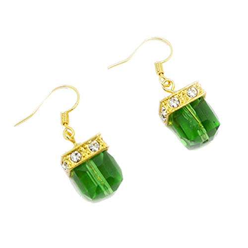 Himpokejg Women's Fashion Faux Gemstone Rhinestone Square Dangle Drop Hook Earrings Jewelry- Green