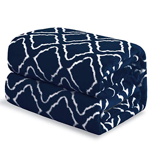 Book Cover Bedsure Flannel Fleece Blanket Printed - Lattice Scroll - Blanket for Bed, Couch, Car, Office, Camping Travel and Gifts - King Size, 108 x 90 inches, Navy