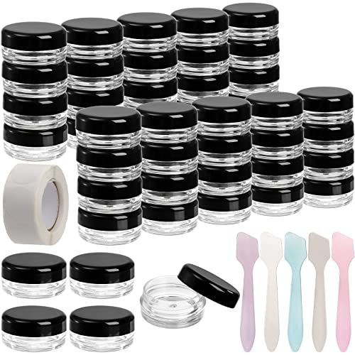 Tosnail 120 Pieces 3 Gram Clear Plastic Jars with Black Lids Round Storage Containers Lip Balm Containers Beads Organizer