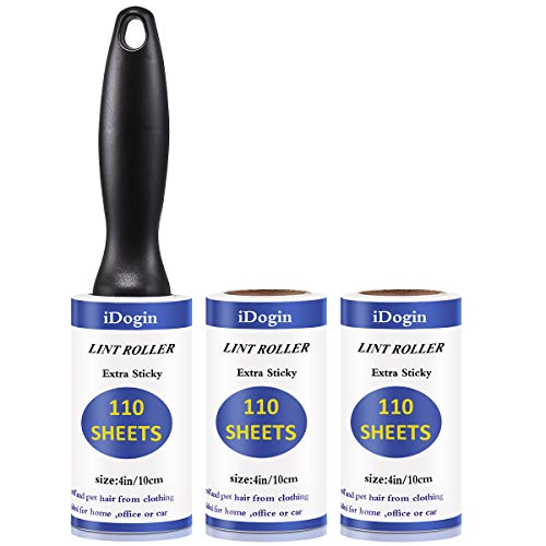 iDogin Lint Rollers for Pet Hair Lint Remover Extra Sticky 330 Sheets Total Rollers for Clothes, Furniture, Dog Cat Hair Removal (Supersize 110 Sheets/Refill, 3 Refills)