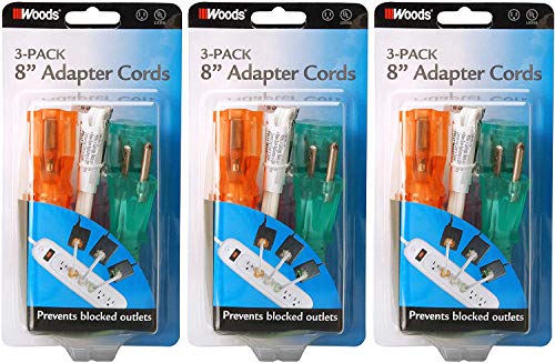 Total of 9 Coleman 6991-8" Power Strip Extension Cords, Heavy Duty 16/3 SPT-2, 3 Prong Grounded, UL Listed (3 Packs of 3)