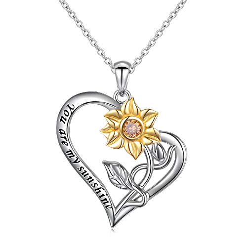 Book Cover Ladytree You are My Sunshine Sunflower Gold Plated S925 Sterling Silver Pendant Necklace Earrings Jewelry Set (Sunflower in Heart)