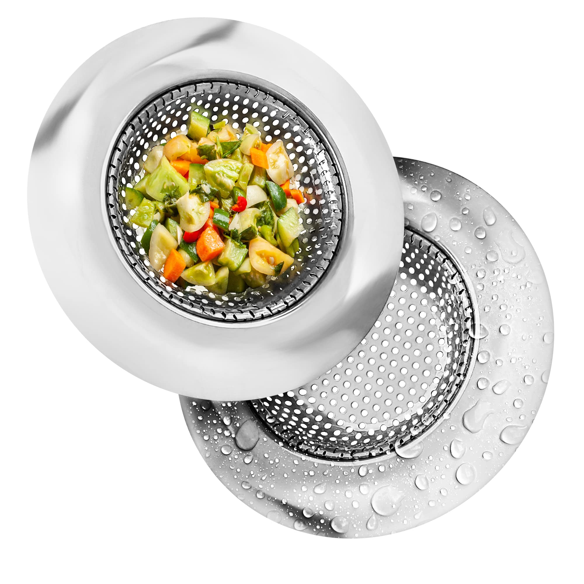 Book Cover SoLID (TM) Kitchen Sink Strainer Basket Catcher 2 pack 4.5 inch Diameter, Wide Rim Perfect for Most Sink Drains, Anti-Clogging Micro Perforation Holes, Rust Free, Dishwasher Safe