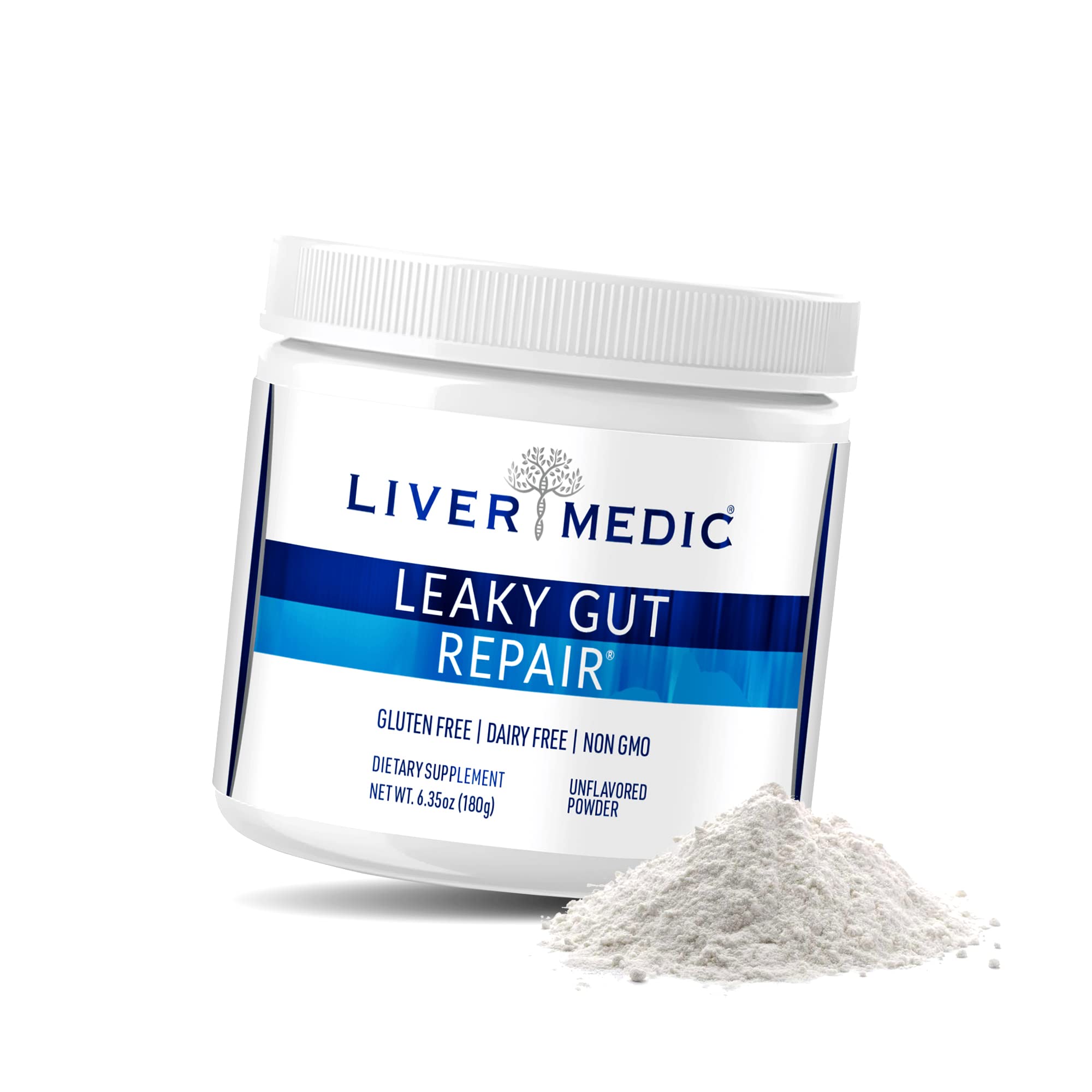 Liver Medic Leaky Gut Repair, Gut L Glutamine Powder, for Optimal Gut Health, Soothes Gut Issues Like Bloating and IBS, Gluten-Free Gut Health Supplements for Women and Men, Unflavored, 180 g