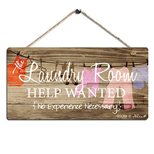 Rustic Wood Hanging Sign Laundry Room Wall Decor Sign Help Wanted Wall Art Plaque Sign Size 11.5" x 6"