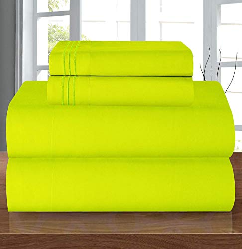 Elegant Comfort Luxury Soft 1500 Thread Count Egyptian 4-Piece Premium Hotel Quality Wrinkle Resistant Coziest Bedding Set, All Around Elastic Fitted Sheet, Deep Pocket up to 16inch, King, Lime
