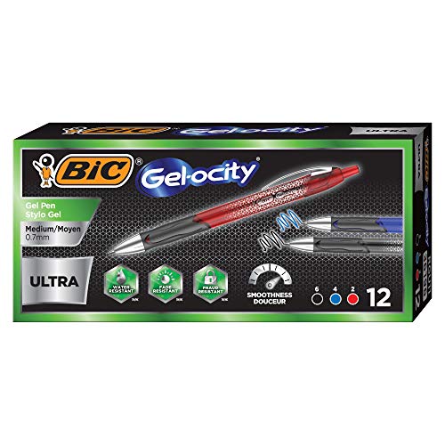 BIC Gel-ocity Ultra Retractable Gel Pen, Assorted Colors, 12-Count