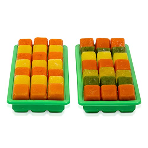 TigexPro Set of 2 Silicone Ice Cube Trays With Lids, Makes 21 Ice Cube Each, Pair of Silicone Molds For Making Ice Cubes, Food Grade Silicone, BPA Free Ice Trays - Color Green