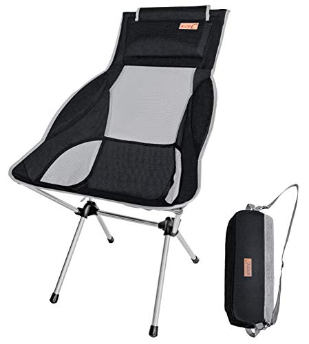 NiceC Ultralight High Back Folding Camping Chair, with Headrest, Outdoor, Backpacking Compact & Heavy Duty Outdoor, Camping, BBQ, Beach, Travel, Picnic, Festival with Carry Bag (1 Pack of Black)