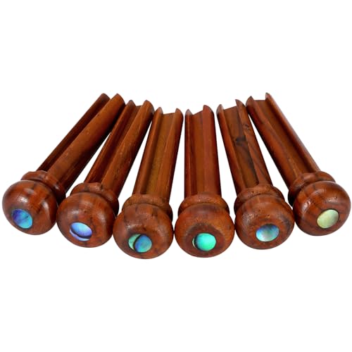Blisstime 6pcs Rosewood Guitar Bridge Pins Inlaid Abalone Dot Acoustic Guitar Replacement Parts