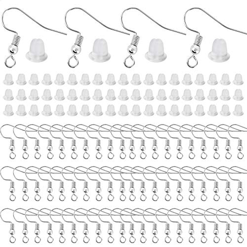 Book Cover 200PCS Hypoallergenic Bead & Spring Surgical Stainless Steel Earring Hooks With 200pcs Earring backs For Jewelry Making DIY (Silver).