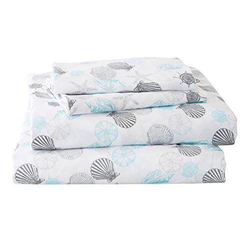 Great Bay Home Printed Coastal Microfiber Bed Sheets. Wrinkle Free, Deep Pockets, Beach Theme Sheet Set. Newport Collection (Queen, Seashell)
