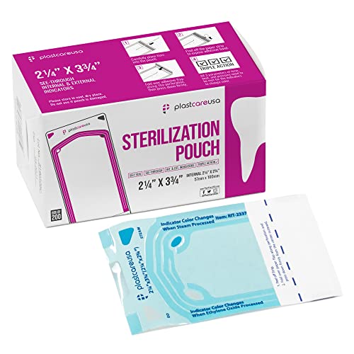 1000 2.25 X 2.75 Self Sterilization Pouches for Dental Offices, Autoclave Sterilizer Bags Pouch for Dentist Tools, for Cleaning Tools, 200 Pouches Per Box, 1 Box of Paper Blue Filmâ€¦