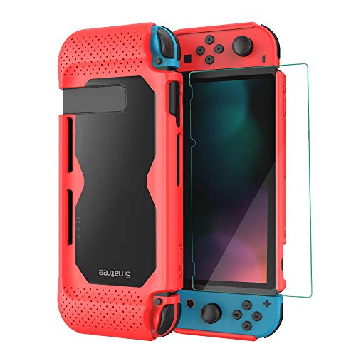Book Cover Smatree Hard Protective Case + Tempered Glass Screen Protector Compatible for Nintendo Switch (Red)