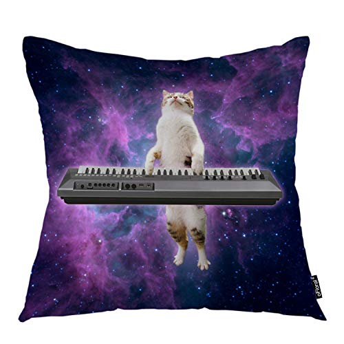 Book Cover oFloral Cat Throw Pillow Covers Galaxy Sky Space Kitten Kitty Playing Piano Decorative Square Pillow Case 18