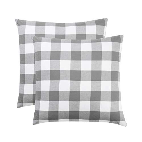 Book Cover Wake In Cloud - Pack of 2 Pillow Cases, 100% Washed Cotton Pillowcases, Grey Gray White Buffalo Checker Gingham Geometric Plaid Pattern (European Size, 26x26 Inches)