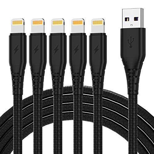 Book Cover Cabepow iPhone Charger Cable, 1ft 5Pack Lightning Cable to UBS A Charging Cable Compatible with iPhone 11 Xs Max XR X 8 Plus 7 Plus 6 Plus SE iPad Pro iPod (Black)(1ft)