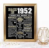 Katie Doodle 70th Birthday Party Decorations Supplies Card Centerpieces Gifts for Men or Women Turning 70 Years Old - Includes 8x10 Back in 1952 Print [Unframed] Black and Gold