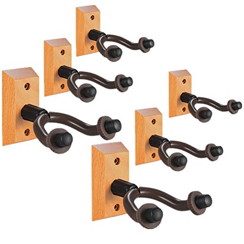 Book Cover Guitar Wall Mount Hanger 6 Pack, Hardwood Guitar Hanger Wall Hook Holder Stand Display with Screws - Easy To Install - Fits All Size Guitars, Bass, Mandolin, Banjo, Ukulele