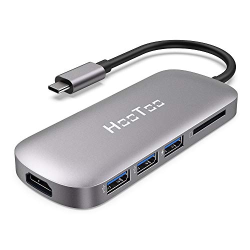 Book Cover USB C Hub, HooToo 6-in-1 USB C to 4K HDMI Adapter with 100W Power Delivery, SD Card Reader, 3 USB 3.0 Port for MacBook/Pro/Air/iMac and Type C Windows Laptops - Space Gray (2019 Upgrade)