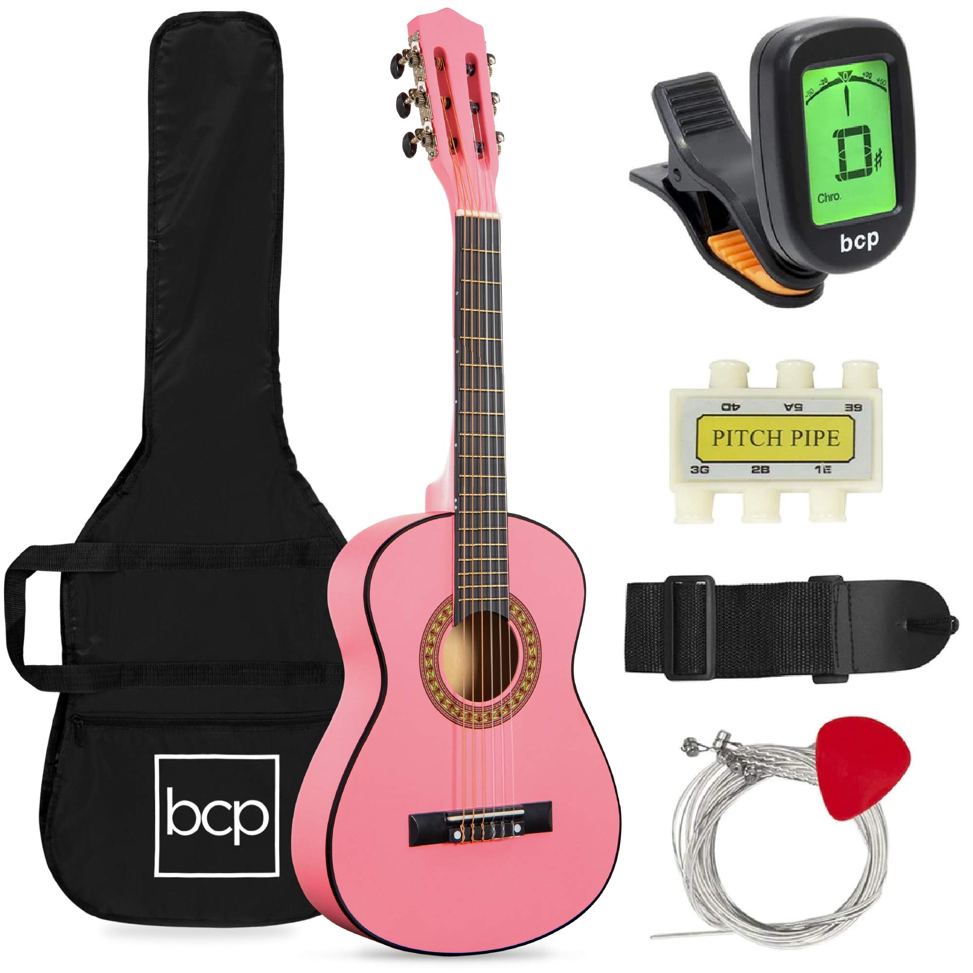 Book Cover Best Choice Products 30in Kids Acoustic Guitar Beginner Starter Kit with Electric Tuner, Strap, Case, Strings - Pink 30in Pink