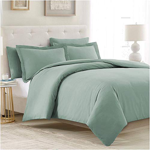 Book Cover Mellanni King Duvet Cover Set 5pcs - Home Bedding - Comforter Cover King Size - with 2 Pillow Shams and 2 Pillow Cases - Button Closure & Corner Ties - Wrinkle, Fade, Stain Resistant (King, Spa Blue)