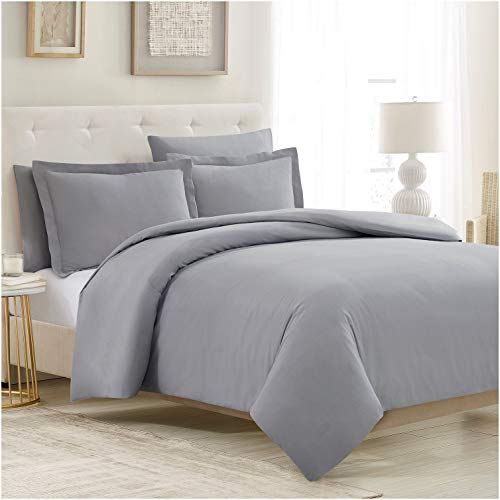 Book Cover Mellanni Light Grey Duvet Cover Set Twin Size - 3pcs Home Bedding Set - Quilt Cover Set - with 1 Standard Pillow Sham and 1 Pillow Case Queen Size - Button Closure & Corner Ties (Twin, Light Gray)