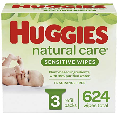 Book Cover Huggies Natural Care Sensitive Baby Wipes, Unscented, 208 Count (Pack of 3)