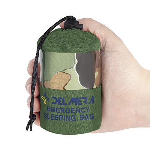 Delmera Emergency Sleeping Bag, Lightweight Survival Sleeping Bags Waterproof Thermal Emergency Blanket, Bivy Sack Survival Gear for Outdoor Adventure, Camping, Hiking, Orange, Green