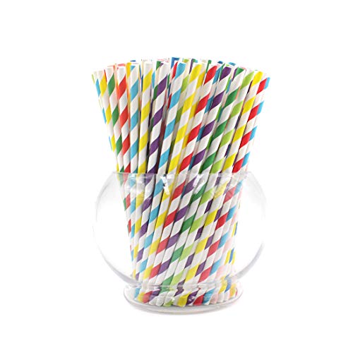 Book Cover Paper Drink Straws Biodegradable Rainbow- 100 Pcs for Bachelorette Party Supplies, Eco-frendly Straws Bulk with 8 Different Colors for Birthday | Wedding | Bridal | Baby Shower | DIY Idea