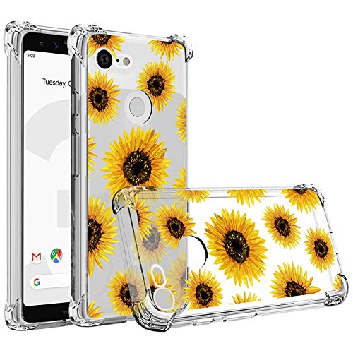 JAHOLAN Compatible with Google Pixel 3a Case Clear Cute Sunflower Girls Floral Design TPU Soft Slim Flexible Silicone Cover Phone Case for Google Pixel 3a
