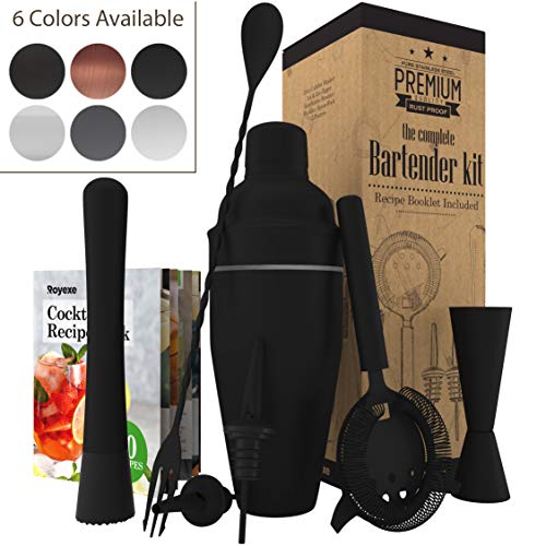 All-inclusive Bar Set | Professional Home Bartender Cocktail Shaker Set | Includes a Recipe Book & All Necessary Bar Tools and Accessories | Impressive Gift for Men! (Matte Black)