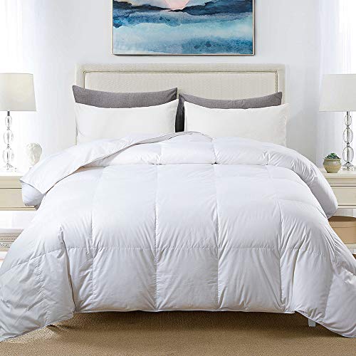 Cosybay 100% Cotton Quilted Down Comforter White Goose Duck Down and Feather Filling â€“ All Season Duvet Insert or Stand-Alone â€“ King Size (106Ã—90 Inch)