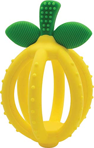 Itzy Ritzy Teething Ball & Training Toothbrush â€“ Silicone, BPA-Free Bitzy Biter Lemon-Shaped Teething Ball Featuring Multiple Textures to Soothe Gums and an Easy-to-Hold Design, Lemon