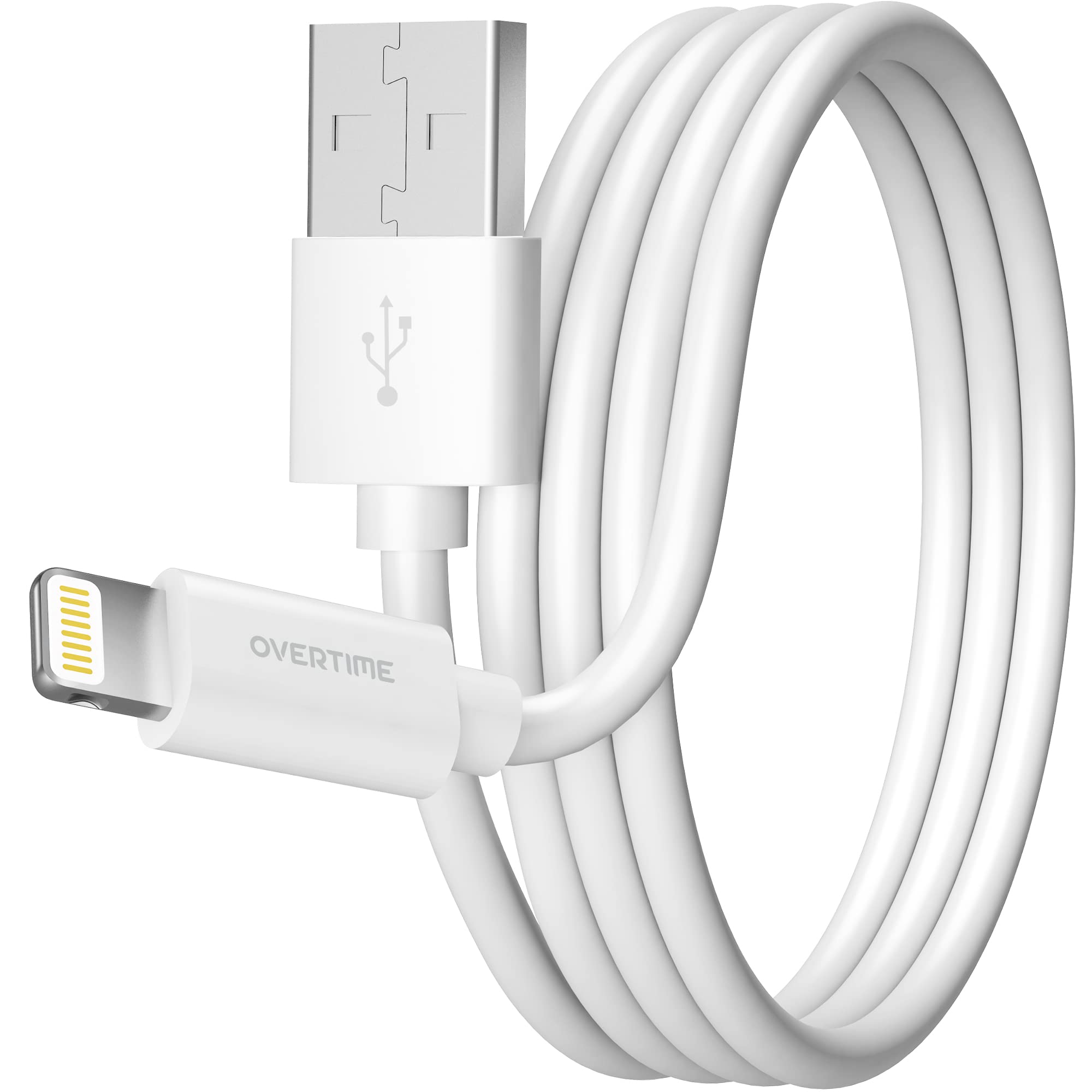 Overtime iPhone Charger Cable 6 Foot, Apple MFi Certified Lightning Cable 6ft USB Cord for iPhone 14/13/12/11/Pro/Max/Mini/SE/XR/XS/X/8/7/Plus/6/6S, iPad/iPad Air 2/Mini 4/3/2, White